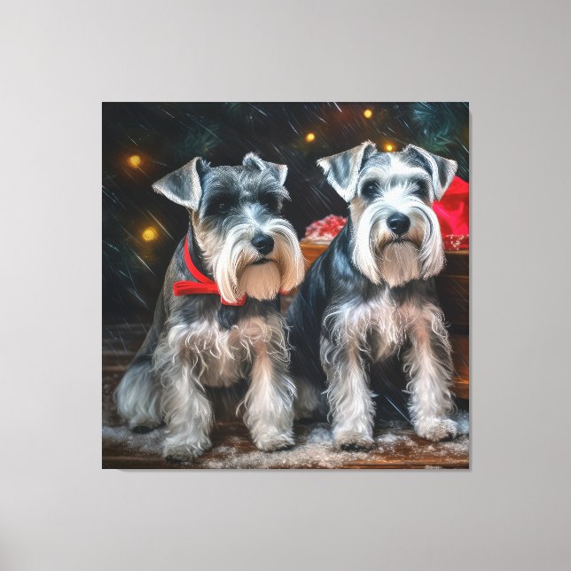 Toile Décor de Noël Schnauzer Snowy Sleigh (Recto)