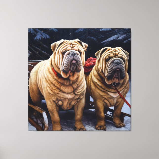 Toile Décor de Noël Shar Pei Snowy Sleigh (Recto)