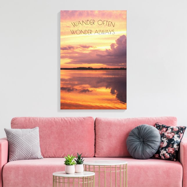 Toile Décor photo coucher de soleil sur l'eau avec citat (Insitu(Salon))