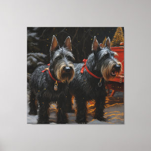 Toile Décoration de Noël Traîneau enneigé Terrier Écossa
