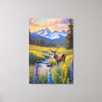 Deer Rocky Mountain Meadow Peinture Fleur sauvage