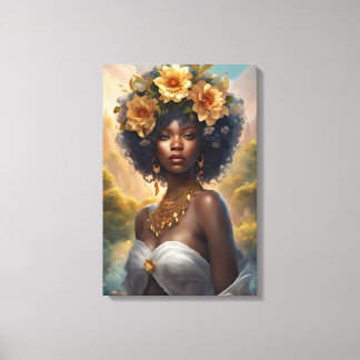 Toile Déesse noire dans le jardin des fleurs
