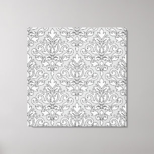 Toile Défiler Damas Grand Motif Blanc (ligne noire) Gris