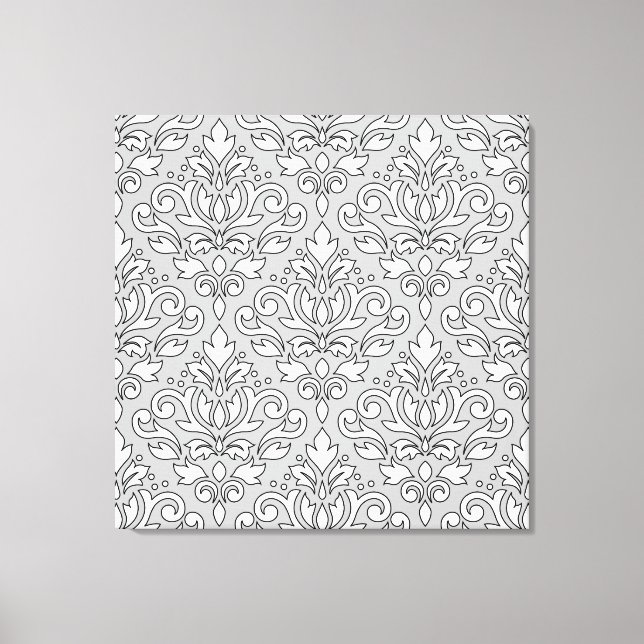 Toile Défiler Damas Grand Motif Blanc (ligne noire) Gris (Recto)
