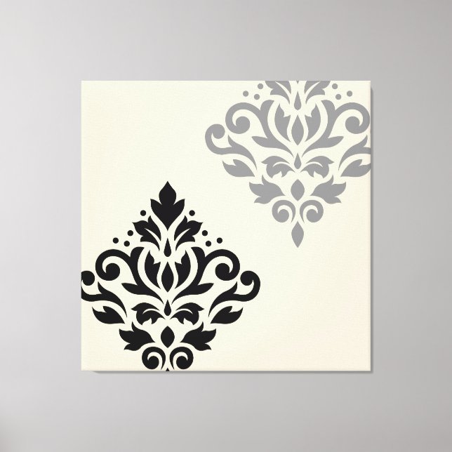 Toile Défiler Damask Art I Black Grey Crème (Recto)