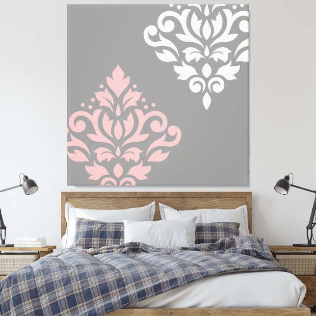 Toile Défiler Damask Art I rose blanc gris (Insitu(Chambre))