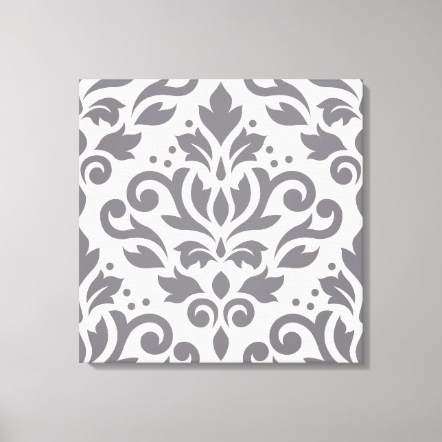 Toile Défiler Damask Grand design Gris sur crème (Recto)