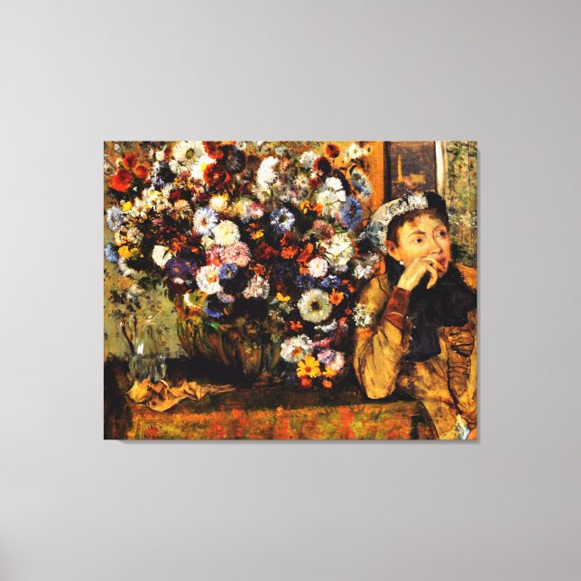 Toile Degas - Une femme assise à côté d'un vase de fleur (Recto)