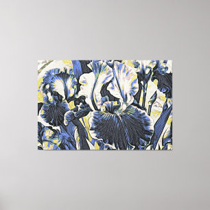 Toile *~* Denim Blue IRIS Irises Vintage Floral TV2