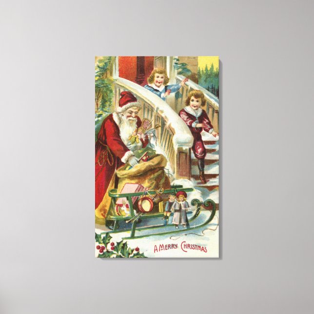 Toile Des enfants courent pour saluer Père Noël (Recto)