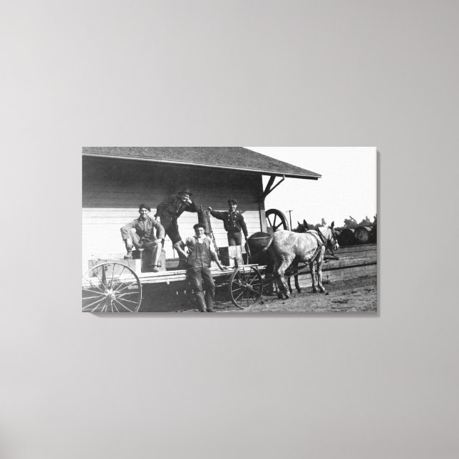 Toile Des jeunes hommes se jettent sur une mule Wagon (Recto)