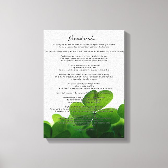 Toile Desiderata "Choses désirées" sur Clovers verts (Recto)