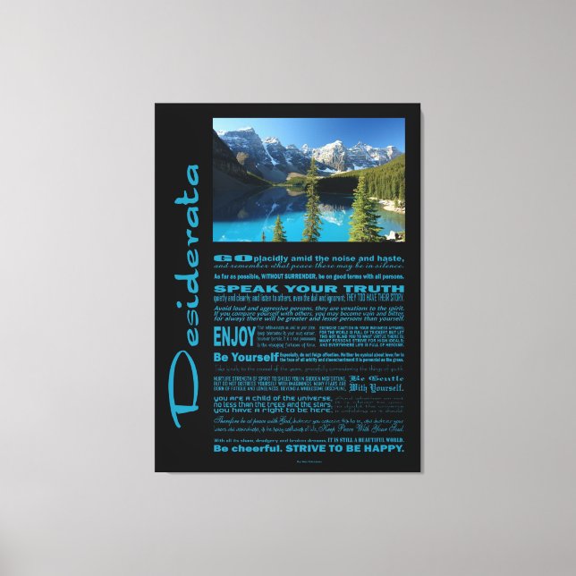 Toile Desiderata Poem Moraine Lac (Recto)