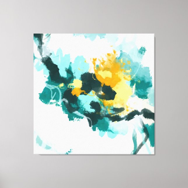Toile Design Abstrait moderne Turquoise et Jaune peint (Recto)