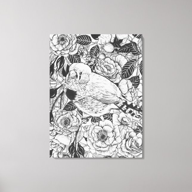 Toile Dessin à encre de buisson Zebra et rose (Recto)