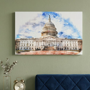 Toile Dessin au pastel du Capitole des États-Unis Washin