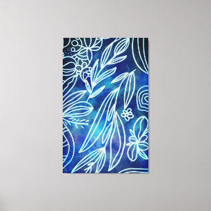 Toile Dessin botanique flamboyant et bleu