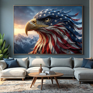 Toile Dessin d'aigle américain avec drapeau des États-Un