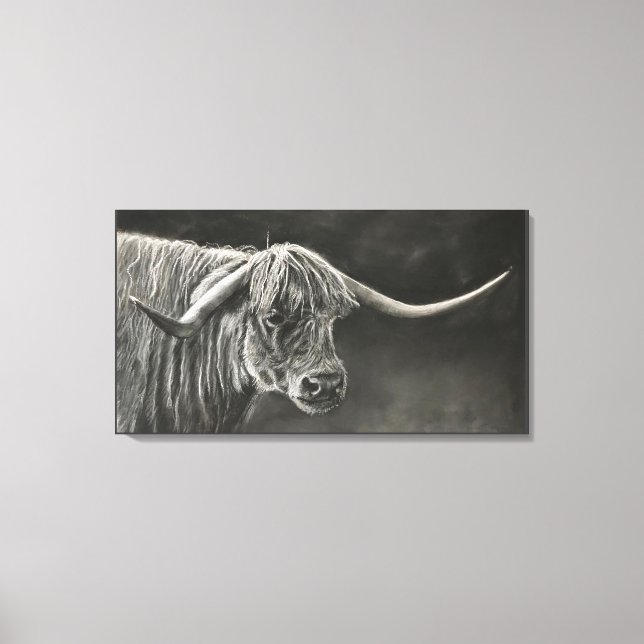 Toile Dessin de Charbon Longhorn Cow (Recto)