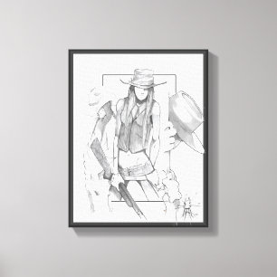 Toile dessin de deux cowboys et d'une cowgirl