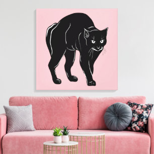 Toile Dessin de silhouette de chat noir rôdant Halloween