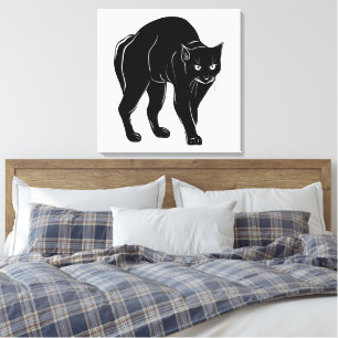 Toile Dessin de silhouette de chat noir rôdant Halloween