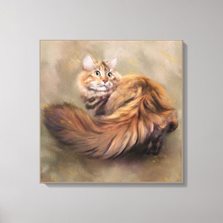 Toile dessin d'huile de portrait de chat de Sibérie