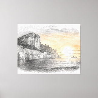 Toile Dessin du coucher de soleil dans un village de la