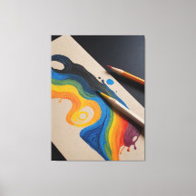 dessin d'une vague arc-en-ciel avec deux crayons d