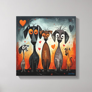 Toile Dessin Valentine Heart Dogs Art