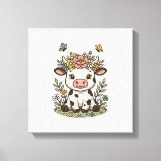 Toile Dessin vectoriel de gravure vintage de veau floral