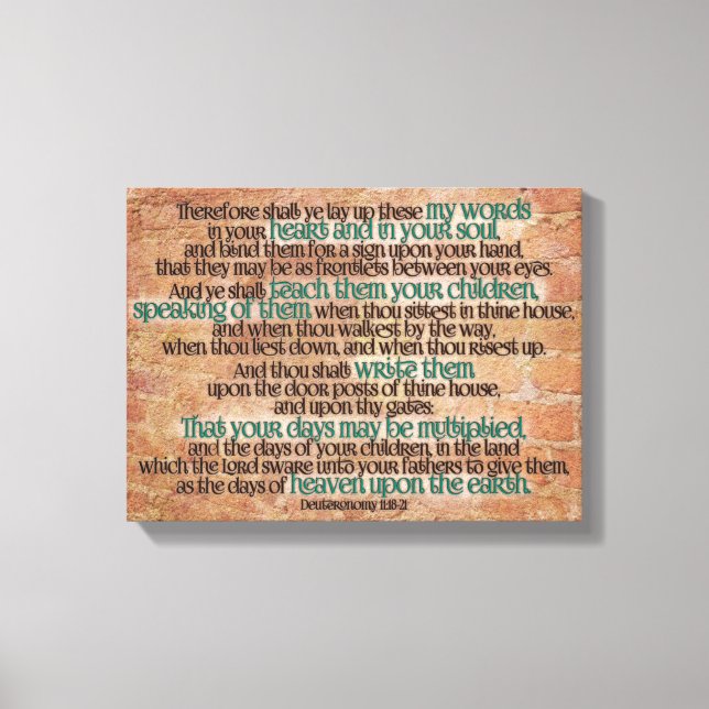 Toile Deutéronome 11 Bible Verse Écriture chrétienne Art (Recto)