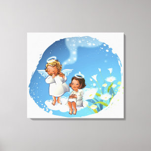 Toile Deux anges assis sur les nuages