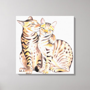 Toile Deux chats Bengale mignons aquarelle art
