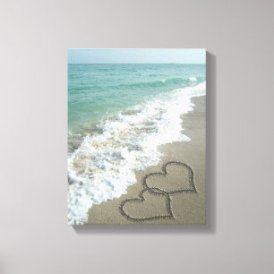 Toile Deux Coeurs de sable sur la plage, Océan romantiqu