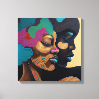 Toile Deux femmes aux cheveux et au visage colorés.