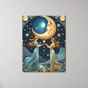 Toile deux filles peindre la magie avec la lune
