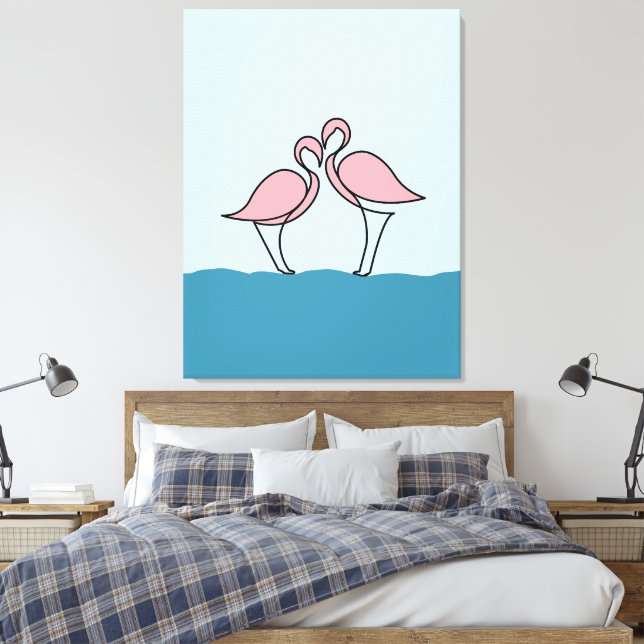 Toile Deux Flamants roses roses sur la ligne d'eau Dessi (Insitu(Chambre))