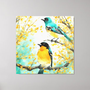 Toile Deux oiseaux assis sur la branche de l'arbre