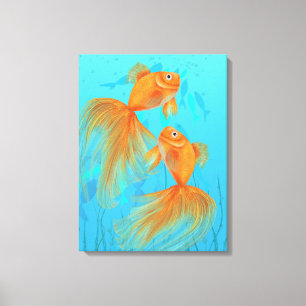 Toile Deux poissons d'or feng shui aimer les symboles mu