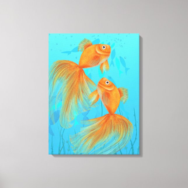 Toile Deux poissons d'or feng shui aimer les symboles mu (Recto)