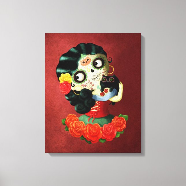 Toile Dia de Los Muertos Lovely Mexicaine Catrina Girl (Recto)