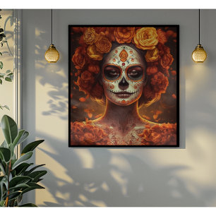 Toile Dia de los Muertos visage doré peint