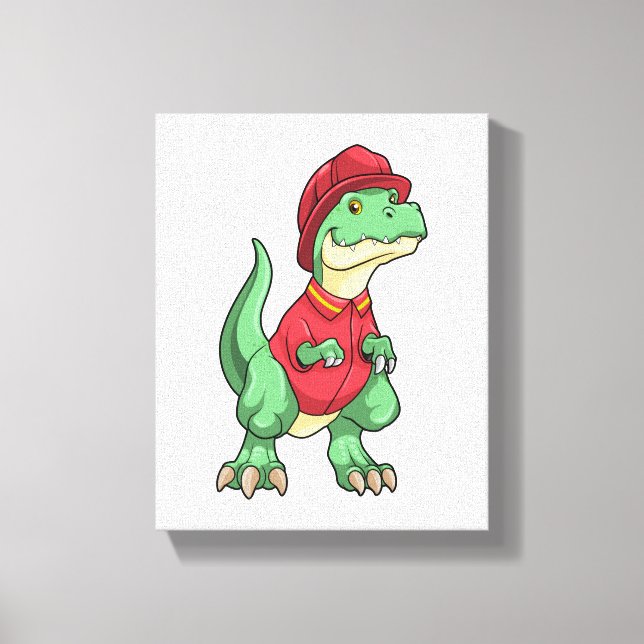 Toile Dinosaure comme pompier avec casque d'incendie (Recto)