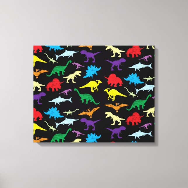 Toile Dinosaures colorés Aquarelle Enfants Motif (Recto)