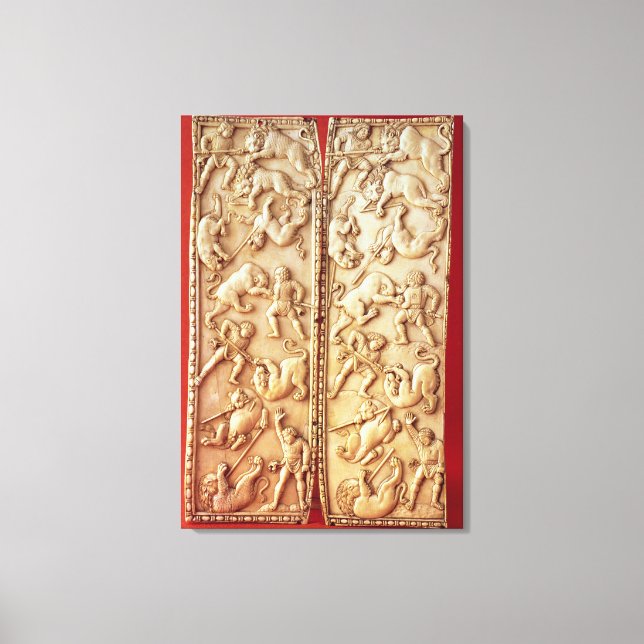 Toile Diptyque avec scène de chasse aux lions (Recto)