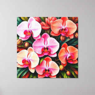 Toile Disposition de fleurs d'orchidées roses et orange 