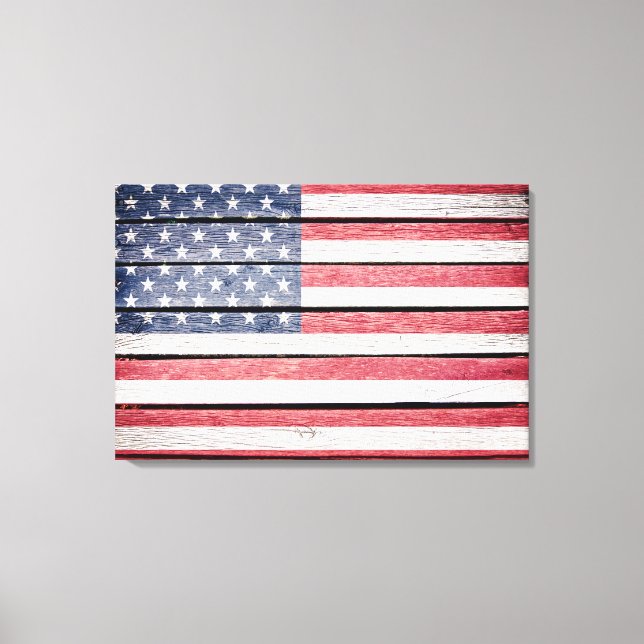 Toile Distorsion du drapeau américain sur image bois (Recto)