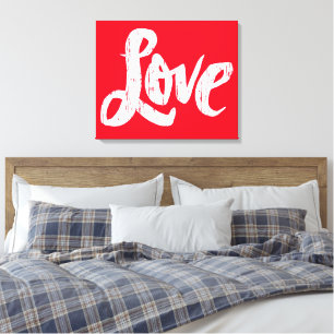 Toile Distressed LOVE Calligraphie rouge blanc