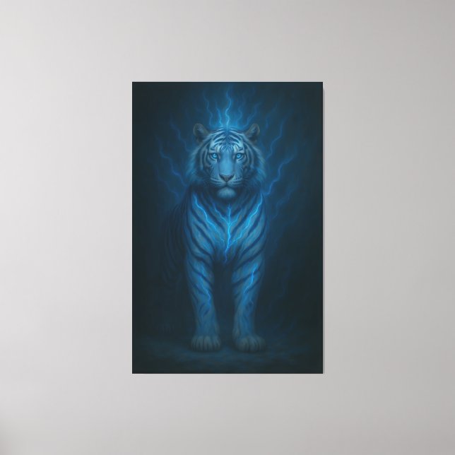 Toile Divine Blue Lightning White Tiger – Celestial Stor (Recto)